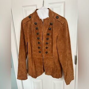 Prosper and Devine brown suede jacket. Button detail and front hook closure